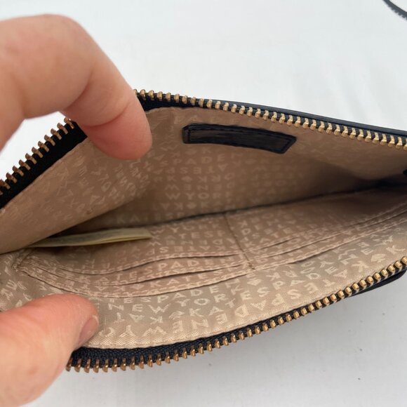 Kate Spade Black Polka Dot Embossed Patent Leather Wristlet Strap Gold Handle - Picture 4 of 5